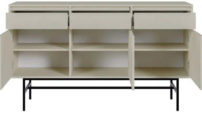 Komoda trzydrzwiowa Evo z szufladami i stelażem 154 cm Beż piaskowy