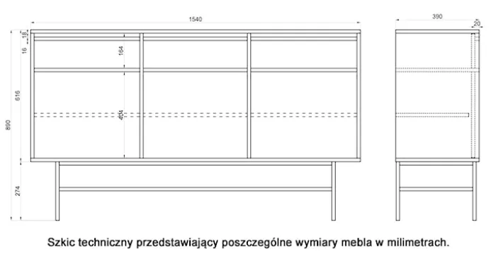 Komoda trzydrzwiowa Evo z szufladami i stelażem 154 cm Beż piaskowy