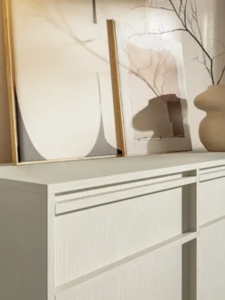 Komoda trzydrzwiowa Evo z szufladami i stelażem 154 cm Beż piaskowy
