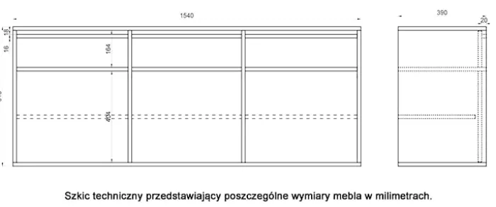 Komoda trzydrzwiowa Evo z szufladami wisząca 154 cm Beż piaskowy