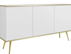 Komoda trzydrzwiowa Glinte 160 cm biała ze złotymi nogami