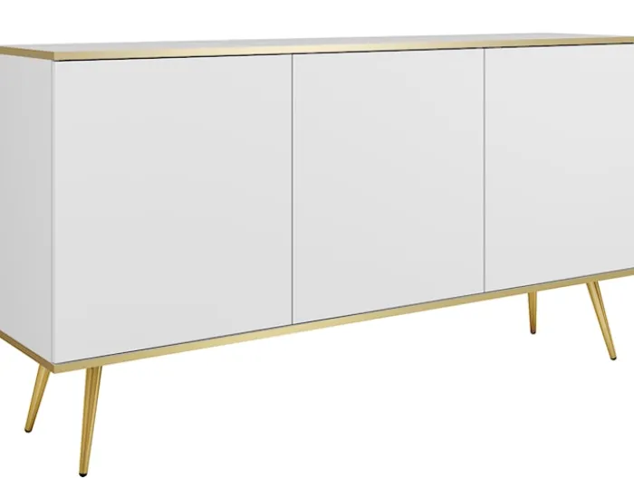Komoda trzydrzwiowa Glinte 160 cm biała ze złotymi nogami