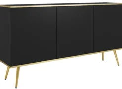 Komoda trzydrzwiowa Glinte 160 cm czarna ze złotymi nogami