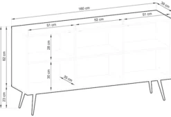 Komoda trzydrzwiowa Glinte 160 cm czarna ze złotymi nogami