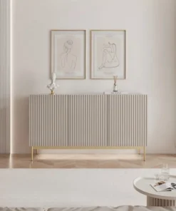 Komoda trzydrzwiowa Linearis z oświetleniem LED 138 cm kaszmir na złotych nóżkach