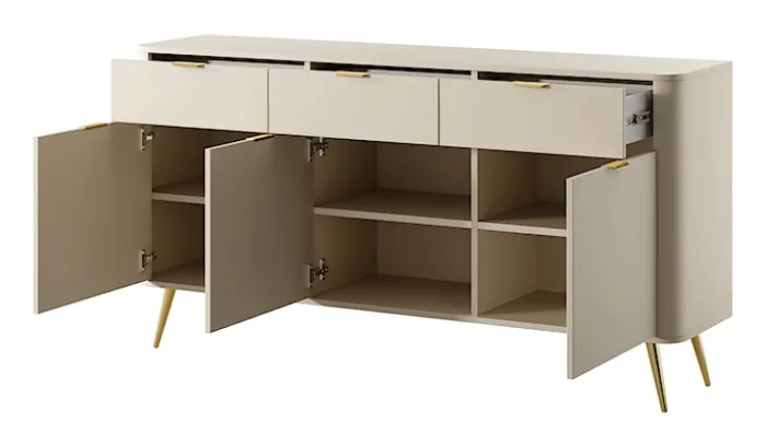 Komoda trzydrzwiowa Oval z szufladami 163,5 cm beż piaskowy