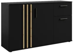 Komoda trzydrzwiowa Tollino z szufladą 120 cm Czarna/Dąb artisan lamele