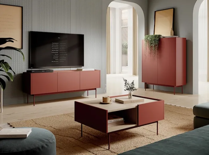 Komoda wysoka Color 97 cm dwudrzwiowa Ceglasta / Dąb Linea