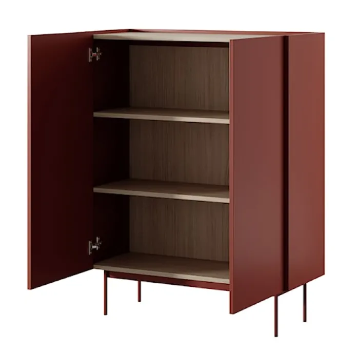 Komoda wysoka Color 97 cm dwudrzwiowa Ceglasta / Dąb Linea