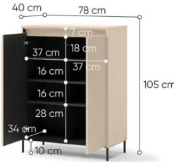 Komoda wysoka Trend dwudrzwiowa z oświetleniem 78 cm ryflowane fronty beż piaskowy / czarny