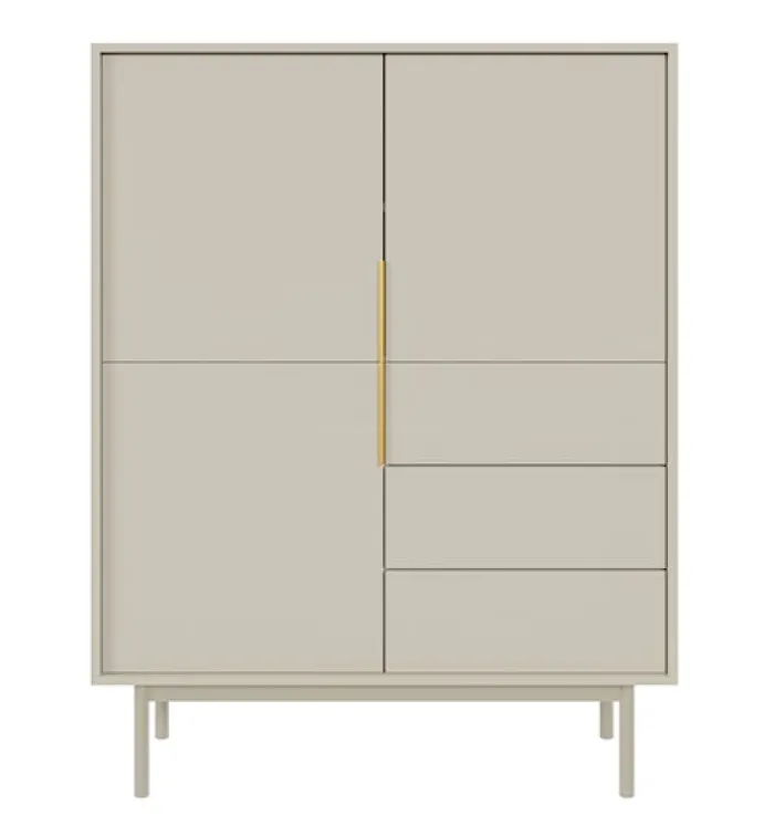 Komoda wysoka Viviaro trzydrzwiowa z trzema szufladami 104 cm kaszmir
