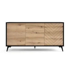 Komoda z szufladami Boulia 154 cm czarna/dąb Evoke jodełka