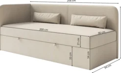 Łóżko młodzieżowe 90x200 cm Calmmo lewostronne z pojemnikiem granatowe szenil hydrofobowy