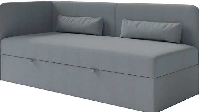 Łóżko młodzieżowe 90x200 cm Calmmo lewostronne z pojemnikiem ciemnoszare szenil hydrofobowy