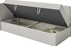 Łóżko młodzieżowe 90x200 cm Calmmo lewostronne z pojemnikiem jasnoszare szenil hydrofobowy