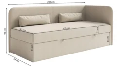 Łóżko młodzieżowe 90x200 cm Calmmo prawostronne z pojemnikiem granatowe szenil hydrofobowy