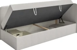 Łóżko młodzieżowe 90x200 cm Calmmo prawostronne z pojemnikiem jasnoszare szenil hydrofobowy