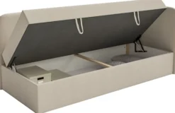 Łóżko młodzieżowe 90x200 cm Calmmo prawostronne z pojemnikiem jasnobeżowe szenil hydrofobowy