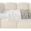 Łóżko młodzieżowe 90x200 cm Cloudy lewostronne z pojemnikiem jasnobeżowe boucle