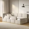 Łóżko młodzieżowe 90x200 cm Cloudy lewostronne z pojemnikiem i barierkami kremowe szenil