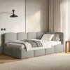 Łóżko młodzieżowe 90x200 cm Cloudy prawostronne z pojemnikiem szare boucle