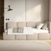 Łóżko młodzieżowe 90x200 cm Cloudy prawostronne z pojemnikiem beżowe szenil