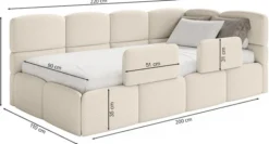 Łóżko młodzieżowe 90x200 cm Cloudy prawostronne z pojemnikiem i barierkami jasnobrązowe szenil