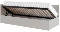 Łóżko młodzieżowe 90x200 cm Pixxel uniwersalne stelaż metalowy jasnobeżowe welur