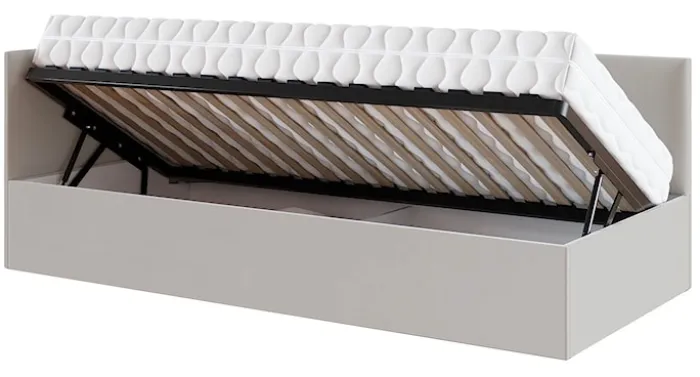 Łóżko młodzieżowe 90x200 cm Pixxel uniwersalne stelaż metalowy jasnobeżowe welur