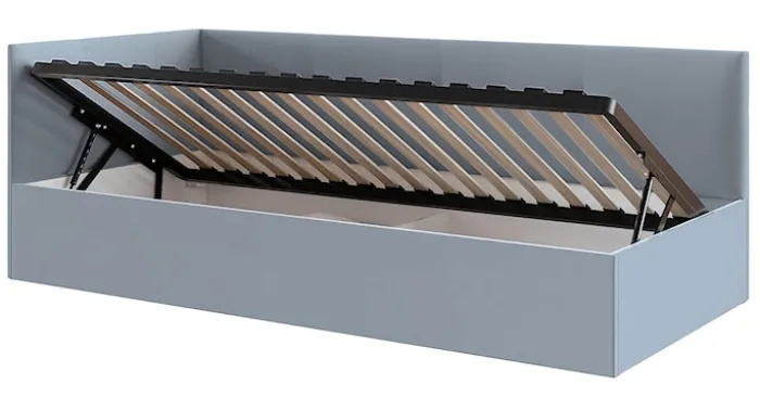Łóżko młodzieżowe 90x200 cm Pixxel uniwersalne stelaż metalowy szare welur