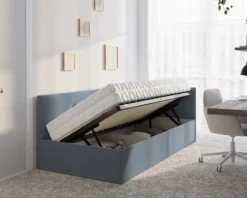 Łóżko młodzieżowe 90x200 cm Pixxel uniwersalne stelaż metalowy szare welur