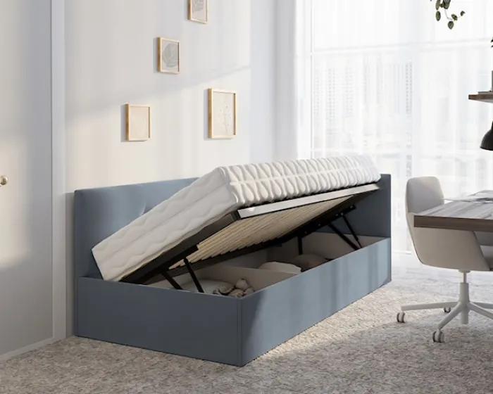 Łóżko młodzieżowe 90x200 cm Pixxel uniwersalne stelaż metalowy szare welur