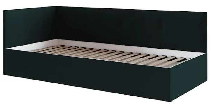 Łóżko młodzieżowe 90x200 cm Pixxel uniwersalne stelaż metalowy butelkowa zieleń welur
