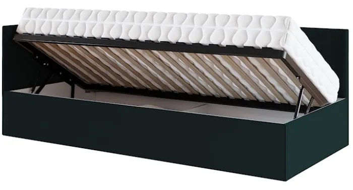 Łóżko młodzieżowe 90x200 cm Pixxel uniwersalne stelaż metalowy butelkowa zieleń welur