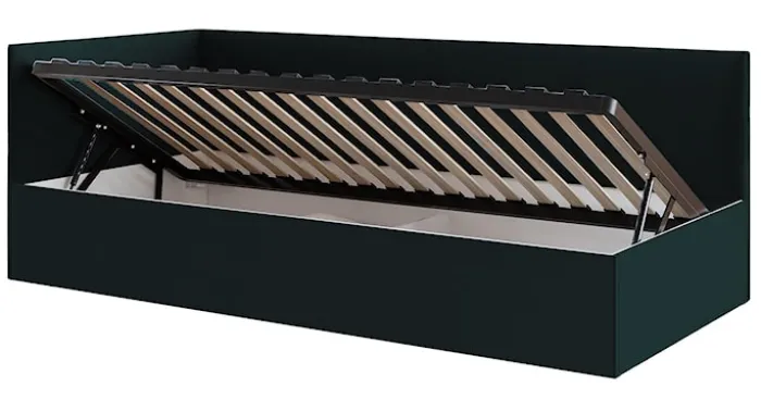 Łóżko młodzieżowe 90x200 cm Pixxel uniwersalne stelaż metalowy butelkowa zieleń welur