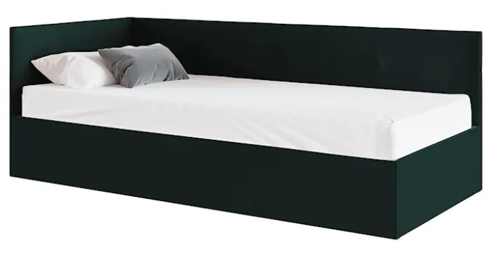 Łóżko młodzieżowe 90x200 cm Pixxel uniwersalne stelaż metalowy butelkowa zieleń welur