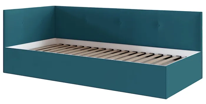 Łóżko młodzieżowe 90x200 cm Pixxel uniwersalne stelaż metalowy turkusowe welur