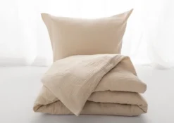 Komplet pościeli bawełnianej Muslin 200x140 cm z poszewką na poduszkę 80x70 cm beżowa