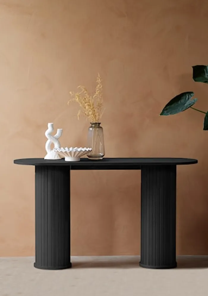 Konsola Gativel 130 cm lamele dąb czarny