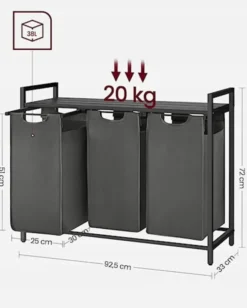 Kosz na pranie Allyze trzykomorowy czarny/szary