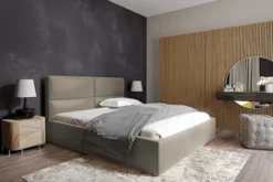 Łóżko tapicerowane Helma 160x200 cm z pojemnikiem jasnobrązowe welur