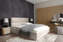 Łóżko tapicerowane Helma 180x200 cm z pojemnikiem beżowe welur