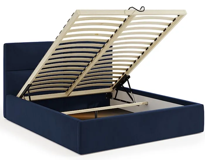 Łóżko tapicerowane Helma 140x200 cm z pojemnikiem granatowe welur