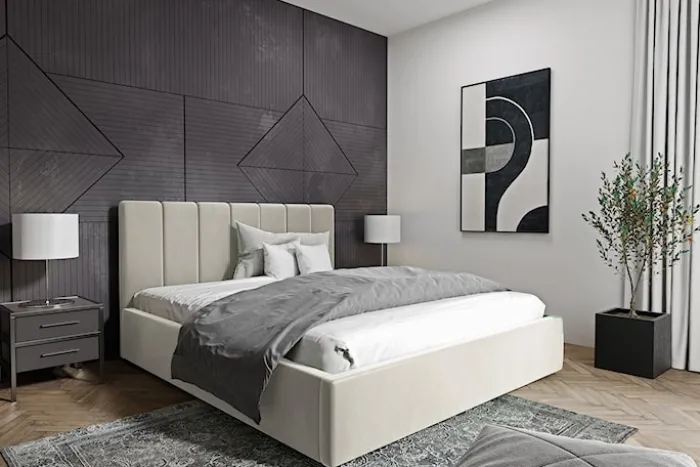 Łóżko tapicerowane Isara 140x200 cm z pojemnikiem kremowe welur