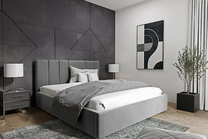 Łóżko tapicerowane Isara 160x200 cm z pojemnikiem szare welur