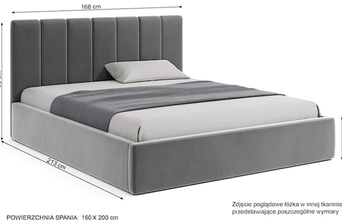 Łóżko tapicerowane Isara 160x200 cm z pojemnikiem szare welur
