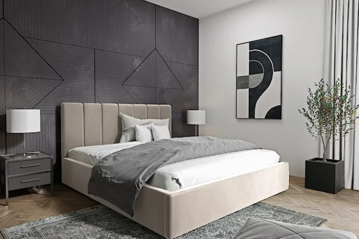 Łóżko tapicerowane Isara 140x200 cm z pojemnikiem beżowe welur