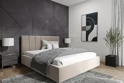Łóżko tapicerowane Isara 160x200 cm z pojemnikiem beżowe welur