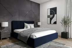 Łóżko tapicerowane Isara 180x200 cm z pojemnikiem granatowe welur