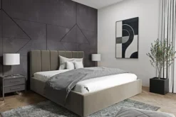 Łóżko tapicerowane Isara 160x200 cm z pojemnikiem jasnobrązowe welur